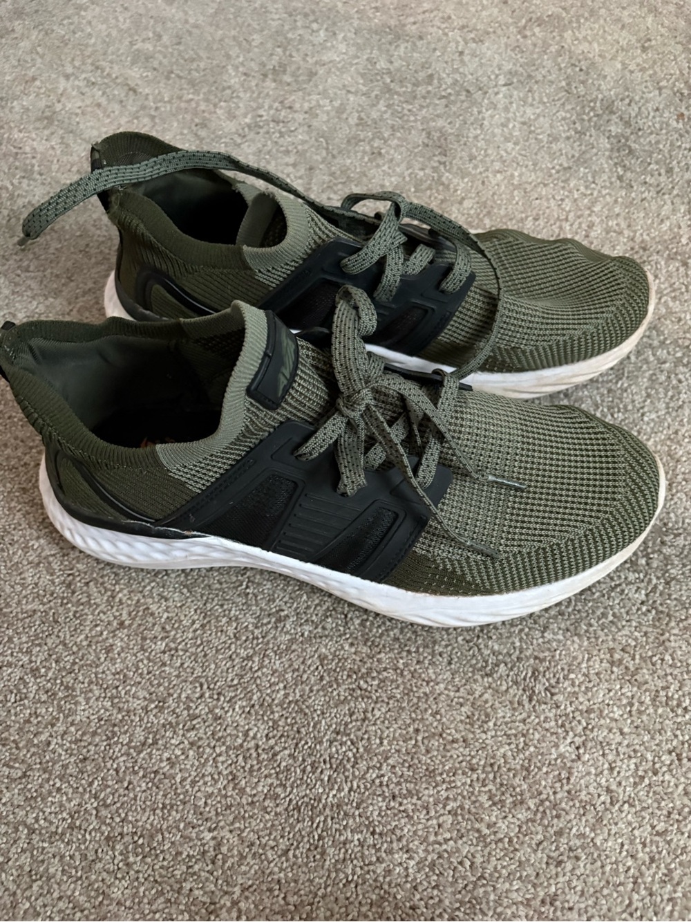 Avia Men's Olive Green Knit Athletic Sneakers with Black Overlays